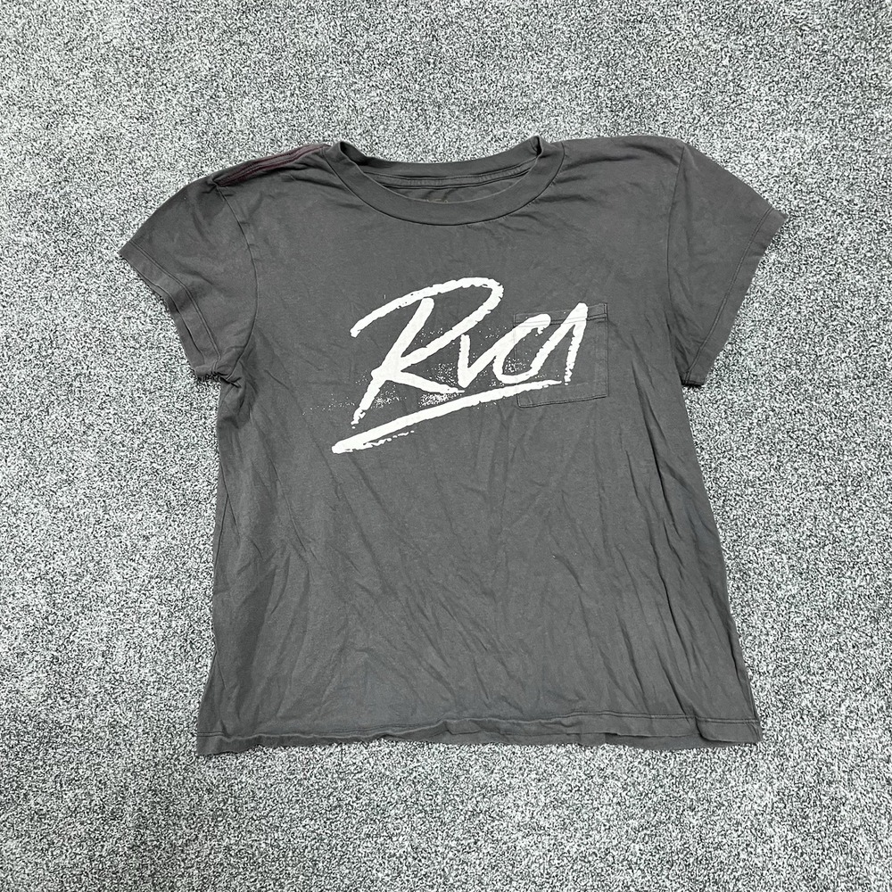 RVCA Graphic Pocket T Shirt Charcoal Logo Short Sleeve Men's L